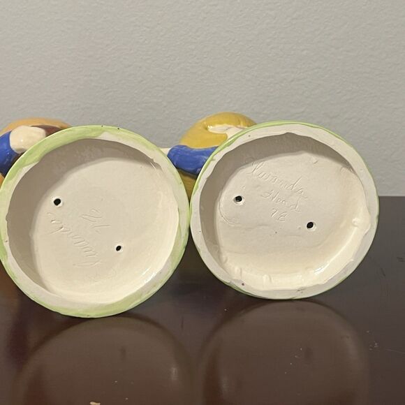 Vtg 1960s-1970s Hand Painted Ceramic Children Football Player/Cheerleader Set - Picture 4 of 9